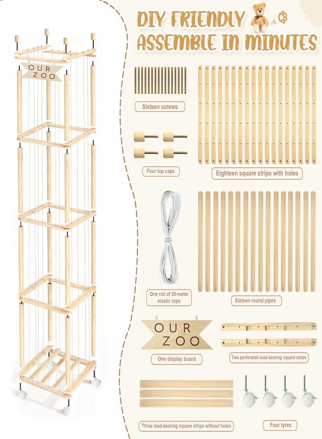 OurWarm Stuffed Animal Storage & Organizer, 68.5 Inch Large Wooden Zoo Stuffed Animal Holder with Wheels, Kids Toy Storage Organizer for Nursery Storage, Toddler Rooms, Playrooms, Bedroom Organization - Image 3
